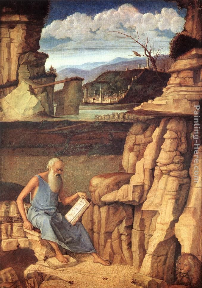 St. Jerome Reading in the Countryside painting - Giovanni Bellini St. Jerome Reading in the Countryside art painting